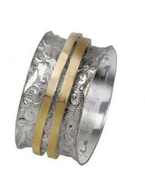 Spinning Ring Jewelry. Sterling Silver and 9kt Gold Ring.