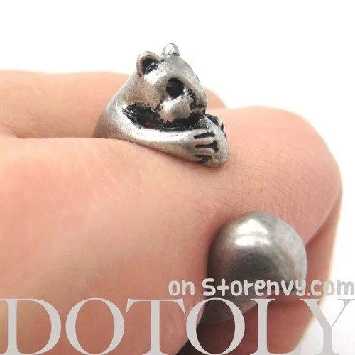 Squirrel Chipmunk With Acorn Animal Wrap Around Ring in Silver | US Sizes 5 to 9