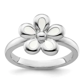 Stackable Expressions Polished White Enameled Flower Ring in Sterling Silver