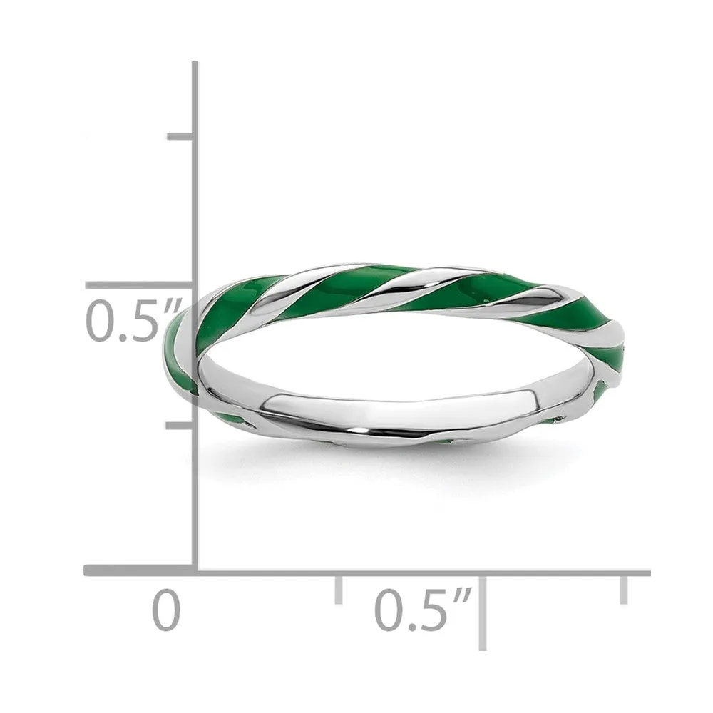 Stackable Expressions Twisted Green Enameled Ring in Sterling Silver