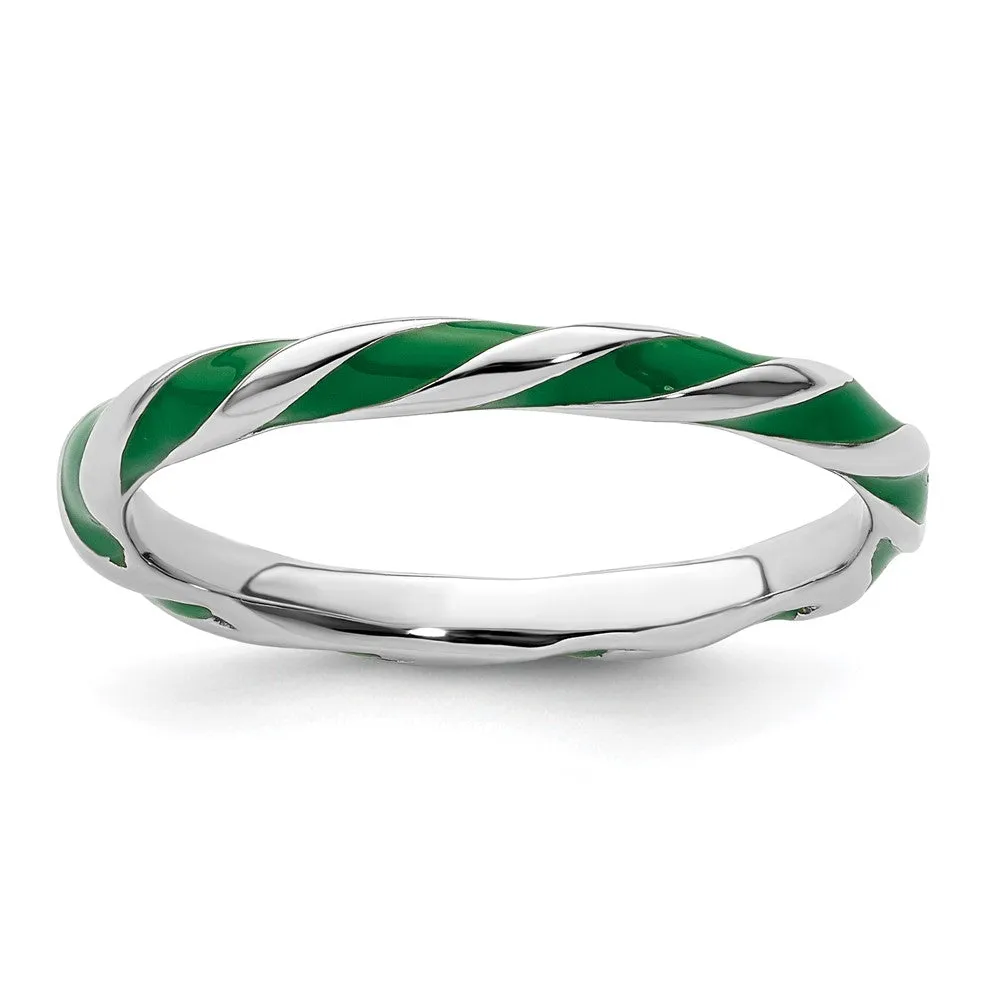 Stackable Expressions Twisted Green Enameled Ring in Sterling Silver