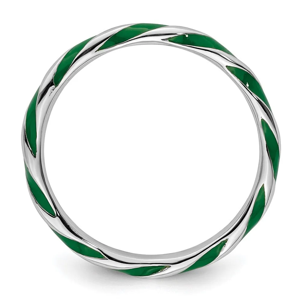 Stackable Expressions Twisted Green Enameled Ring in Sterling Silver