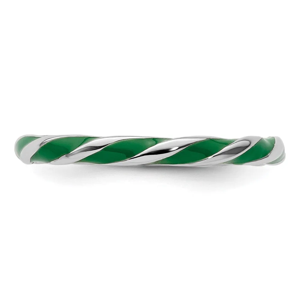 Stackable Expressions Twisted Green Enameled Ring in Sterling Silver