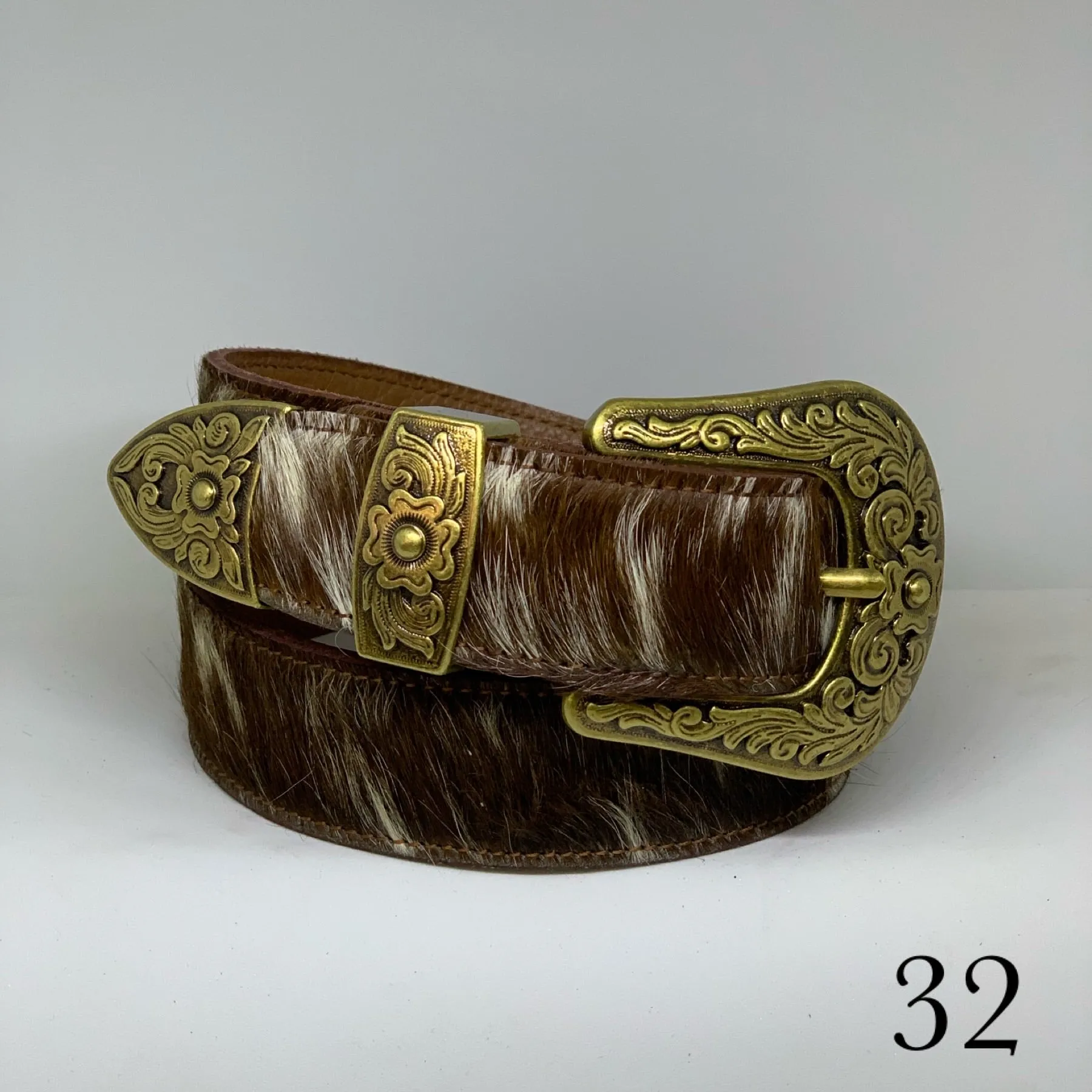 The Birdsville Cowhide Belt in Brown & White