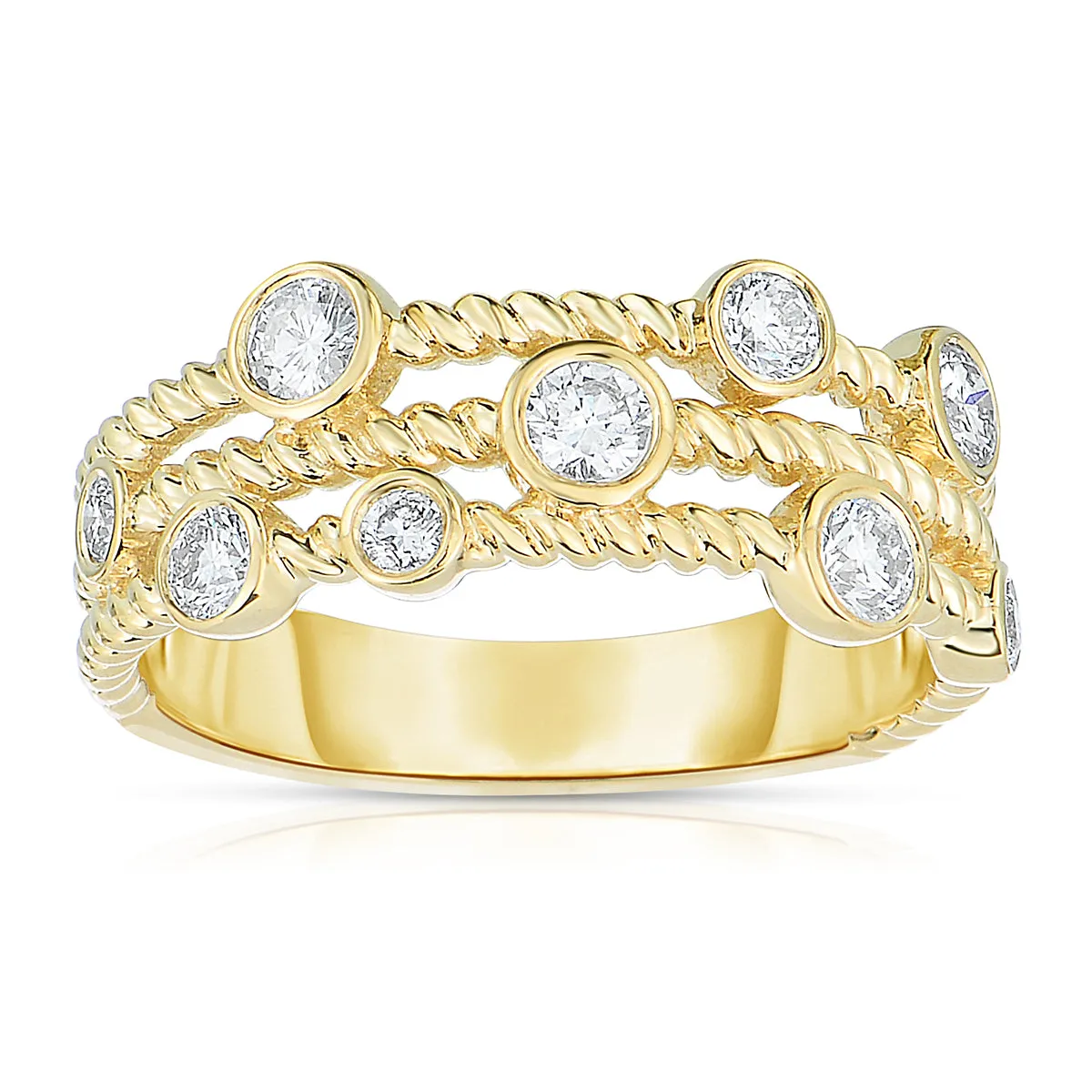 Twisted 3-Row Band with Diamonds