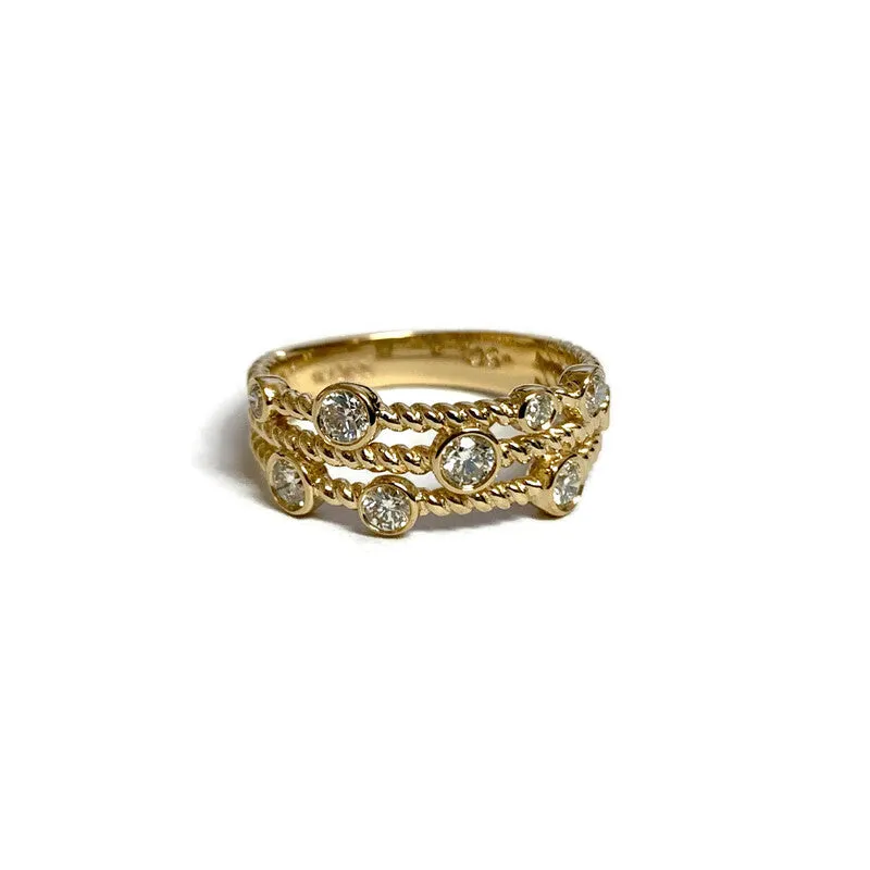 Twisted 3-Row Band with Diamonds