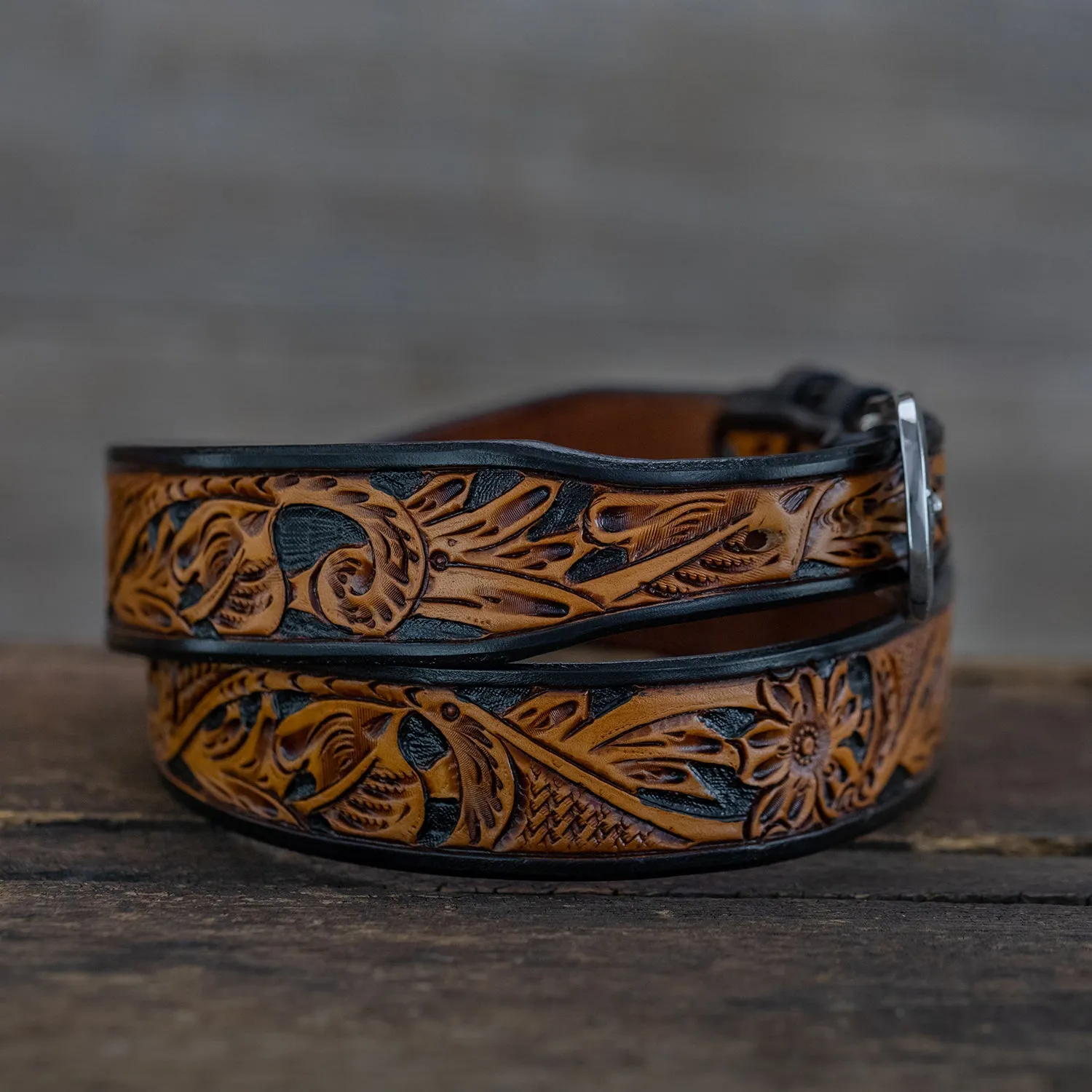 Two Tone Black Russet Floral Belt