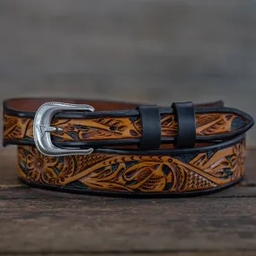 Two Tone Black Russet Floral Belt