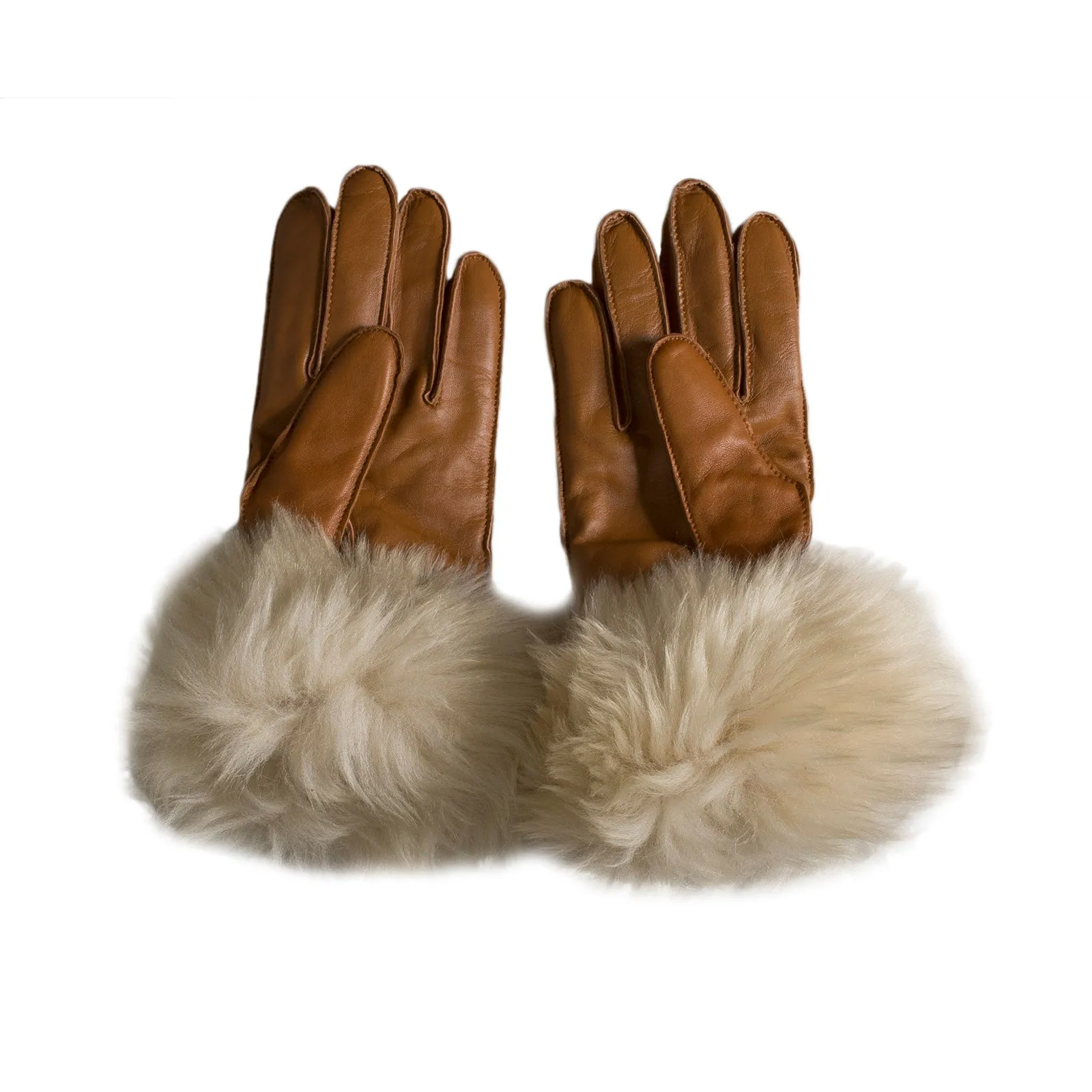 UGG 3 Point Long Toscana Trim Smart Leather Chestnut Gloves - Women's