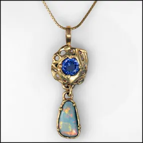 Unique Black Opal Tanzanite 14kt Gold Pendant