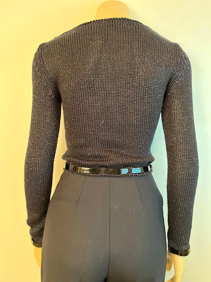 Vintage Chanel Black Sweater Patent Belt at Waist and Wrists FR 34/36 US 4