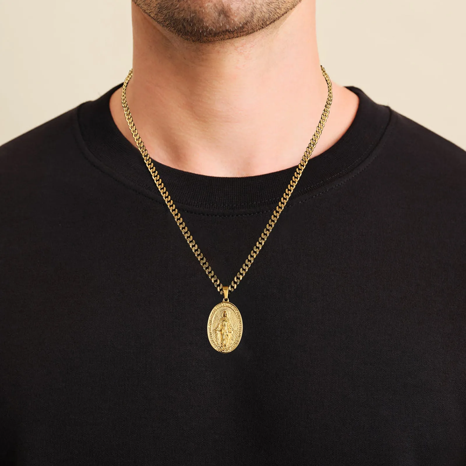 Virgin Mary Coin Pendant Necklace for Men BVZM