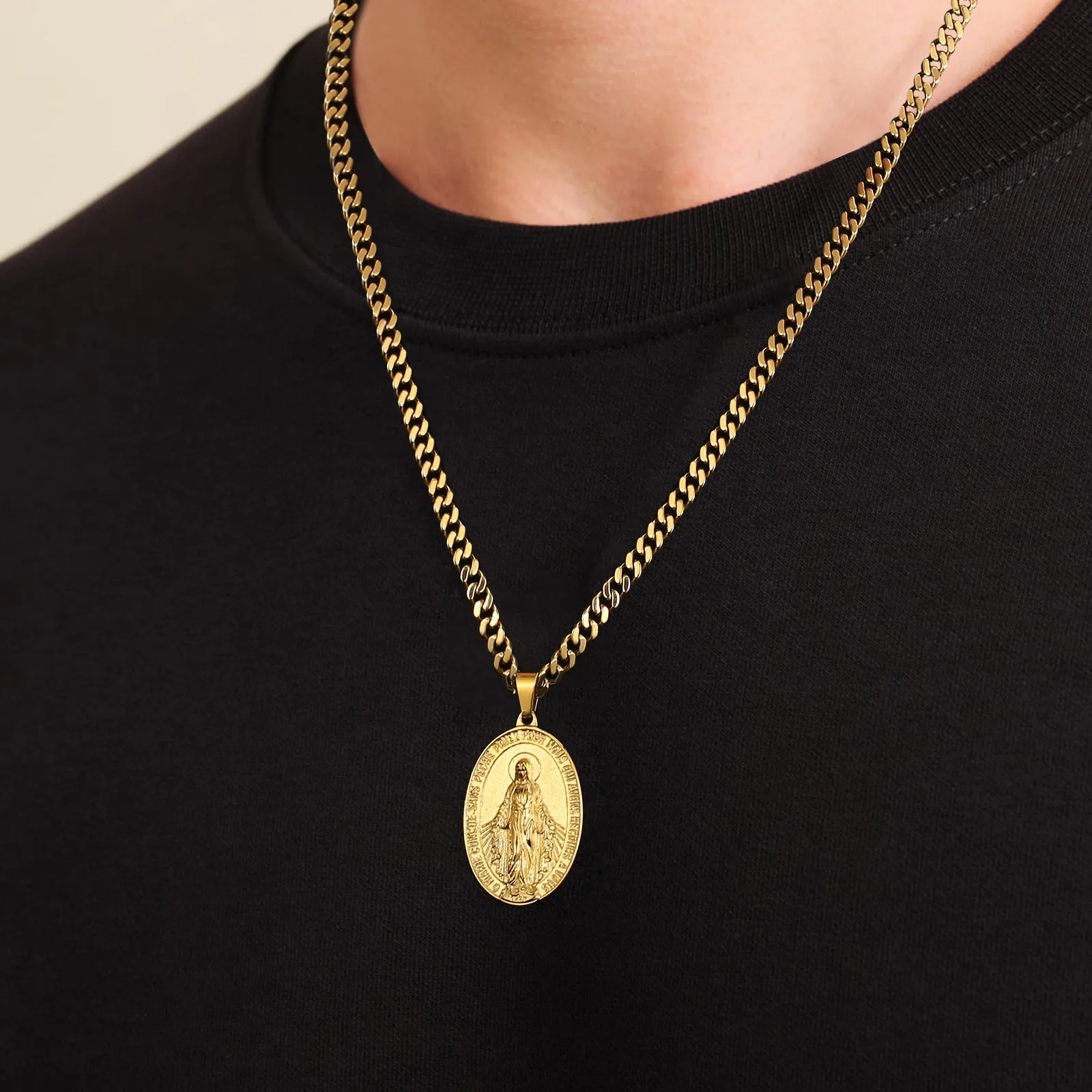 Virgin Mary Coin Pendant Necklace for Men BVZM