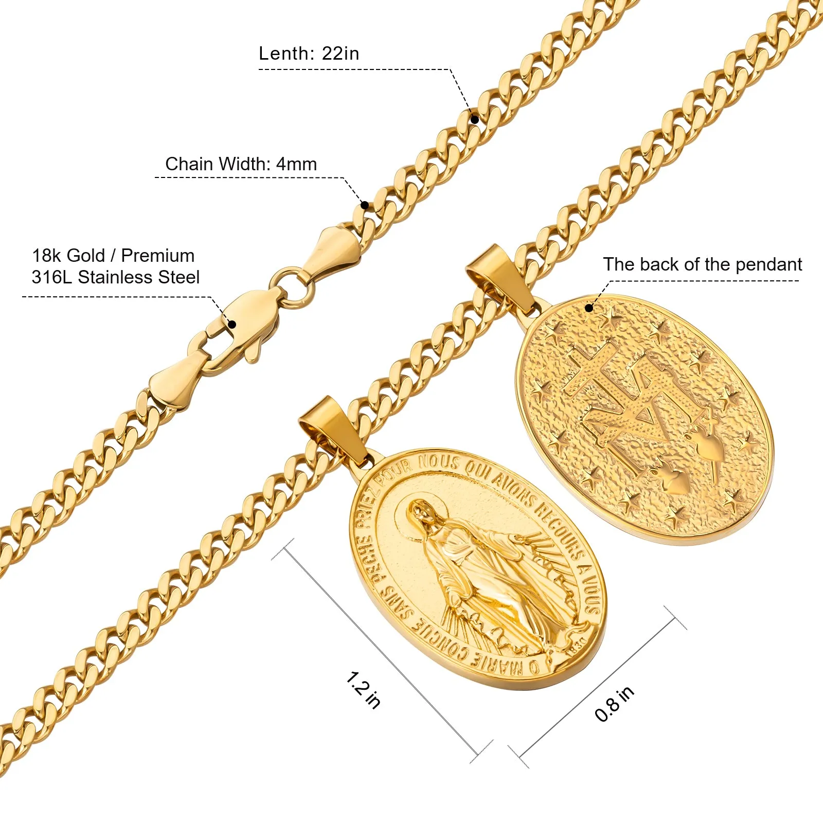 Virgin Mary Coin Pendant Necklace for Men BVZM