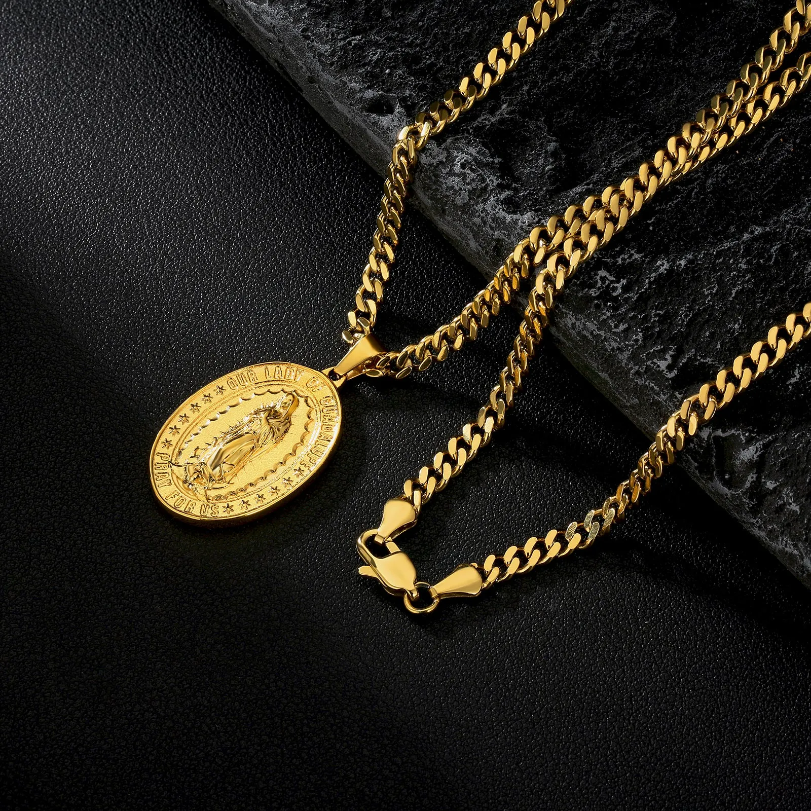 Virgin Mary Coin Pendant Necklace for Men