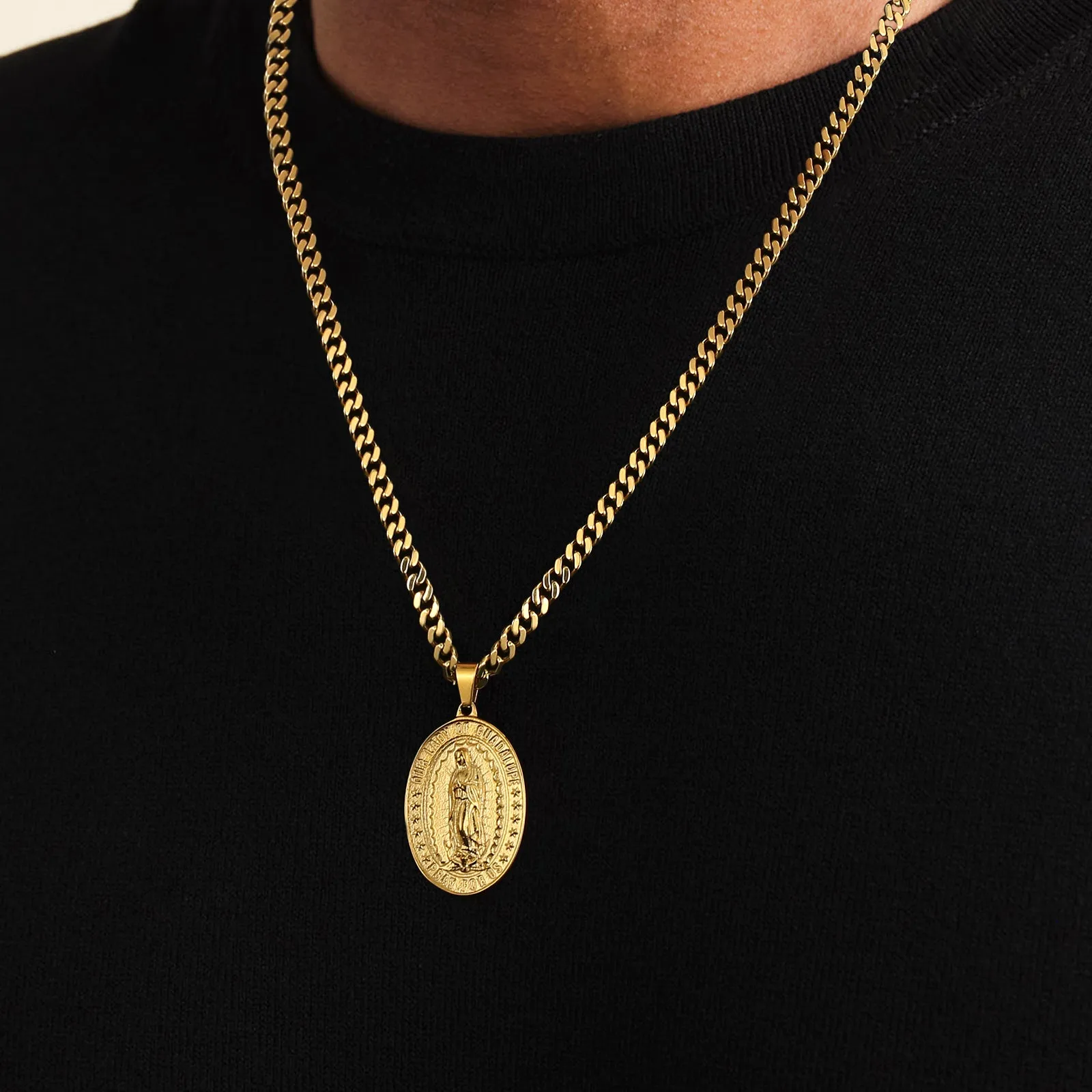 Virgin Mary Coin Pendant Necklace for Men