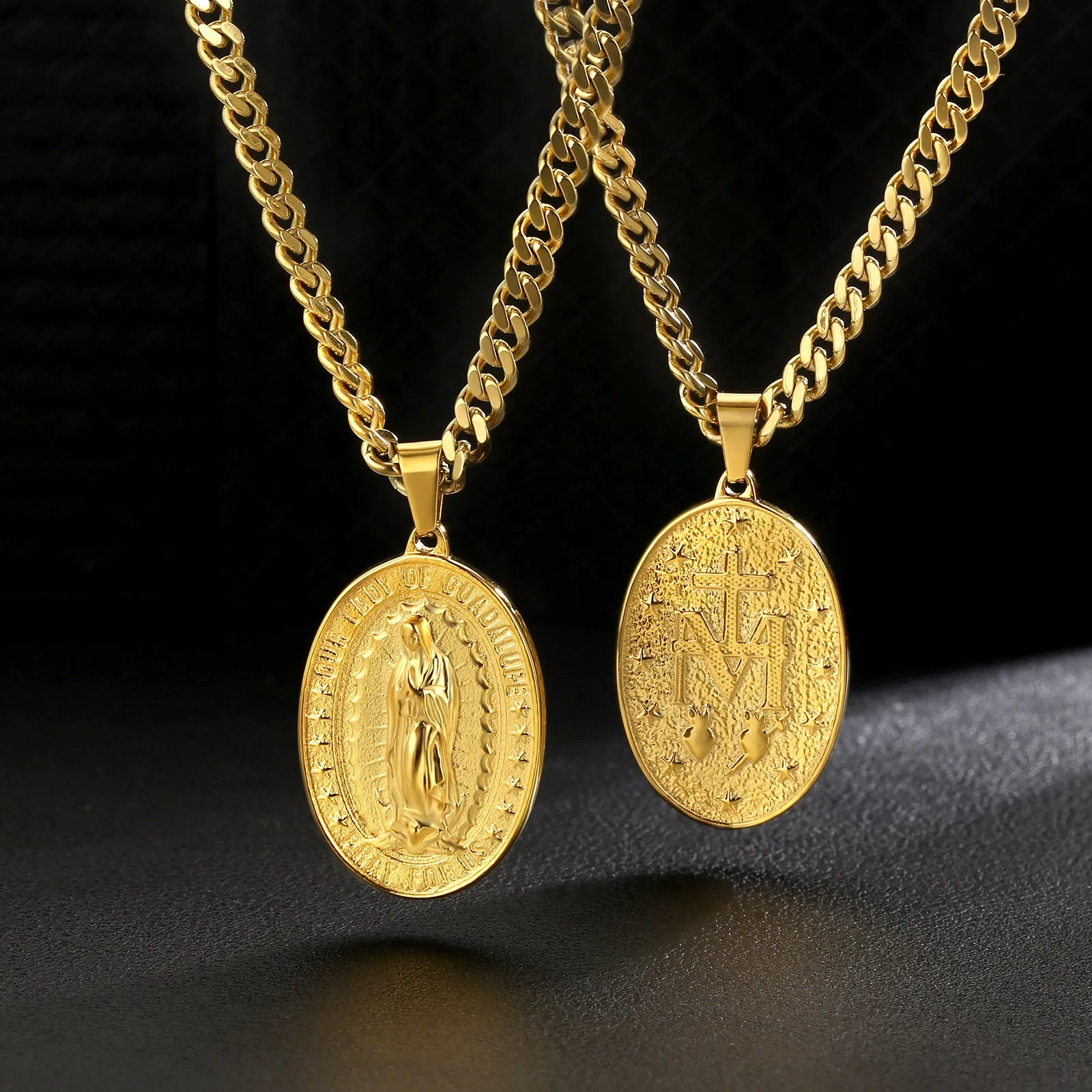 Virgin Mary Coin Pendant Necklace for Men