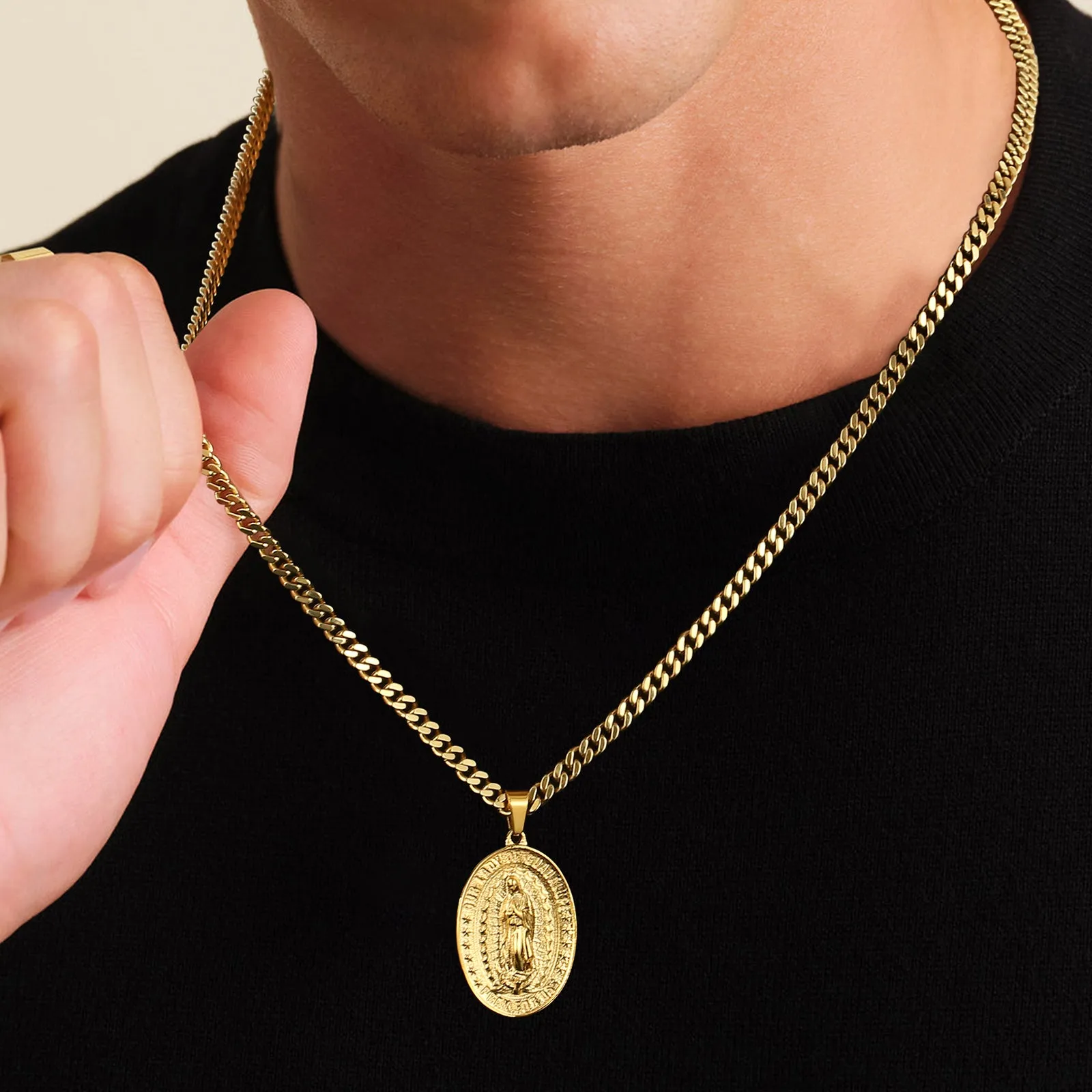 Virgin Mary Coin Pendant Necklace for Men