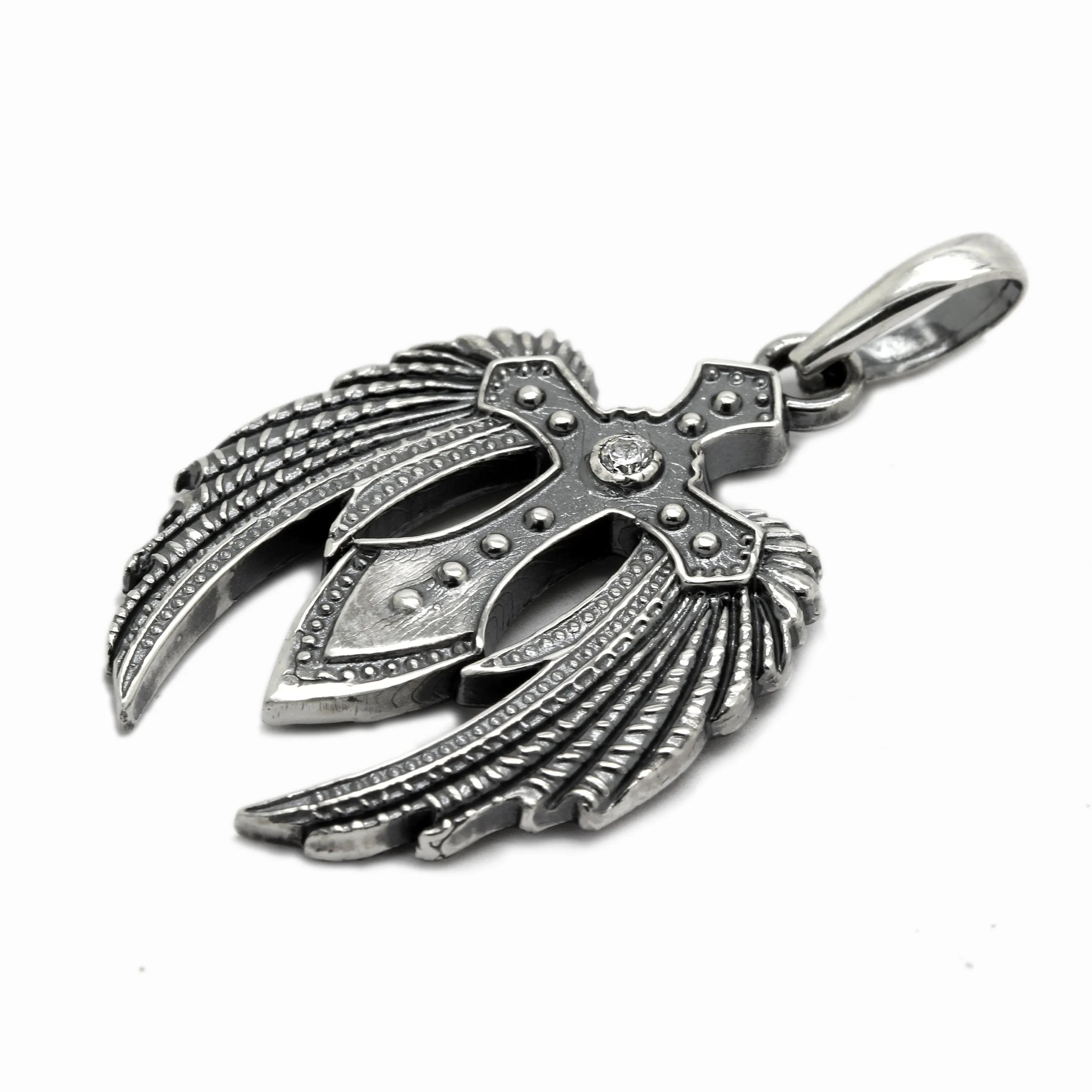 Wings of fate  Christian Cross and Wings Pendant  Silver 925