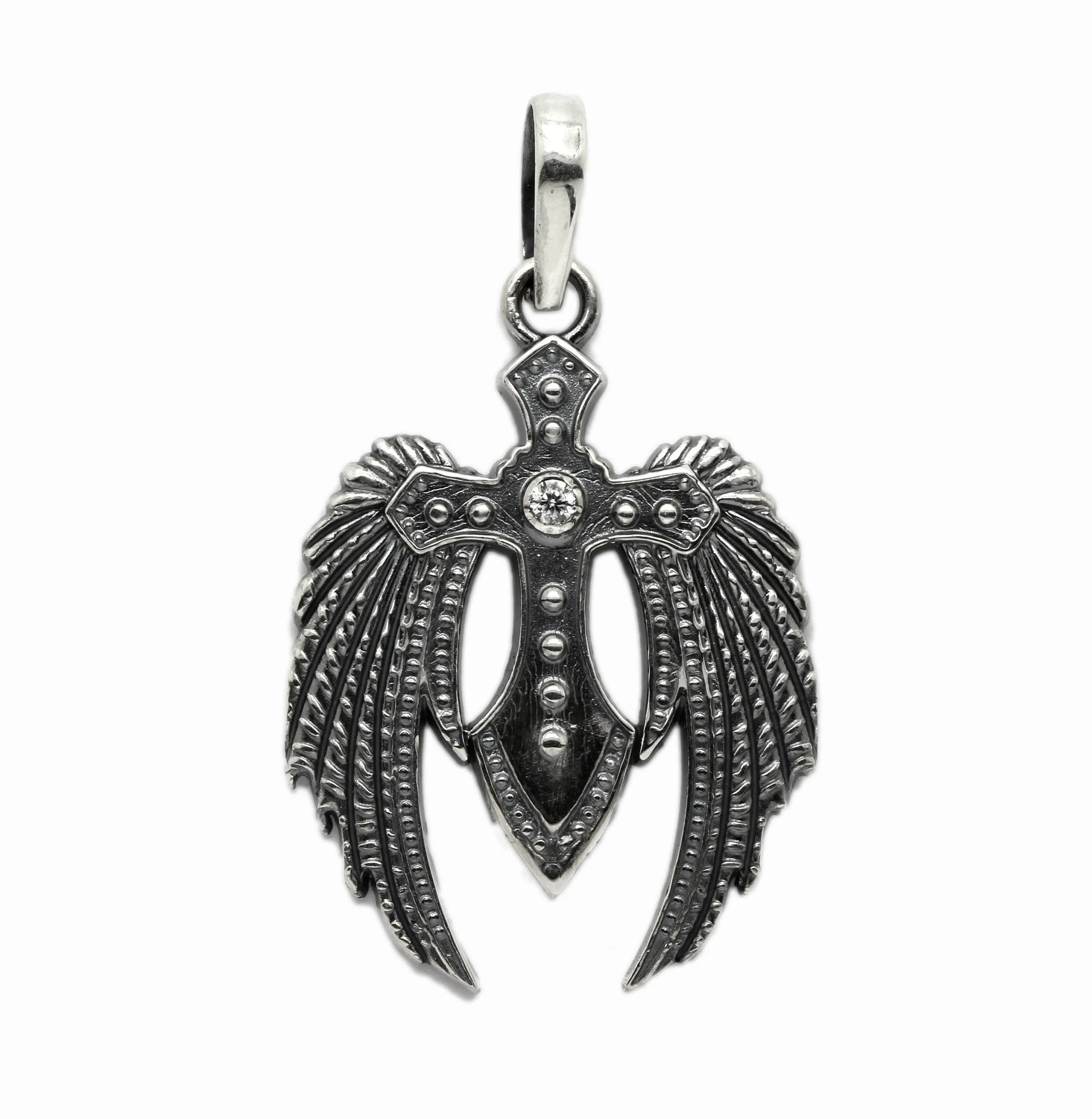 Wings of fate  Christian Cross and Wings Pendant  Silver 925